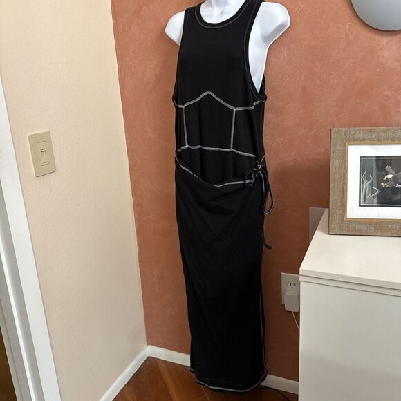OSOS Design Maxi Dress Sz US12. Black Sleeveless Summer Boho Cotton Stretch - Picture 1 of 12